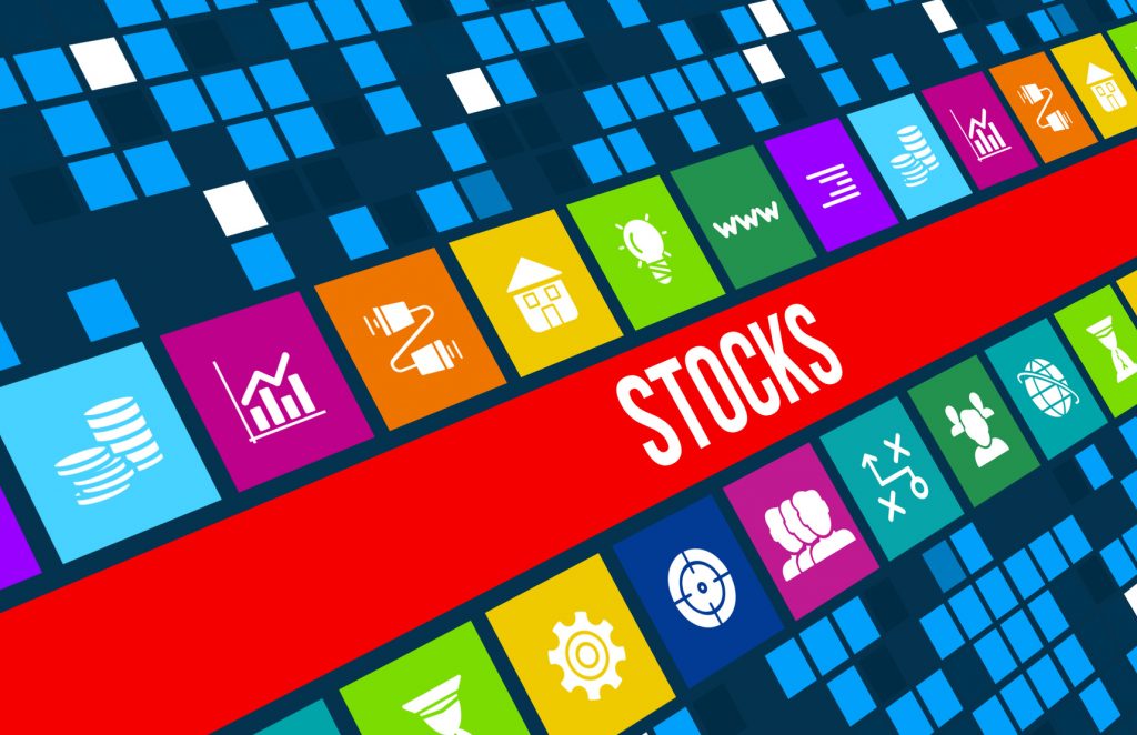 Stocks concept image with business icons and copyspace.