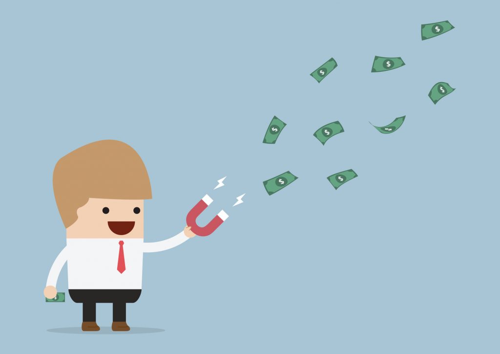 Businessman using magnet to attracts money, VECTOR, EPS10