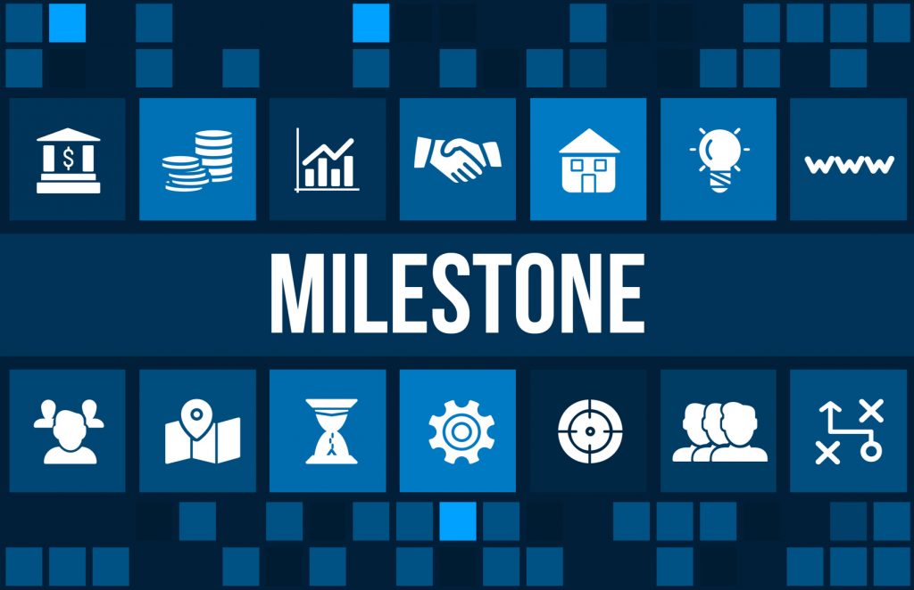 Milestone concept image with business icons and copyspace