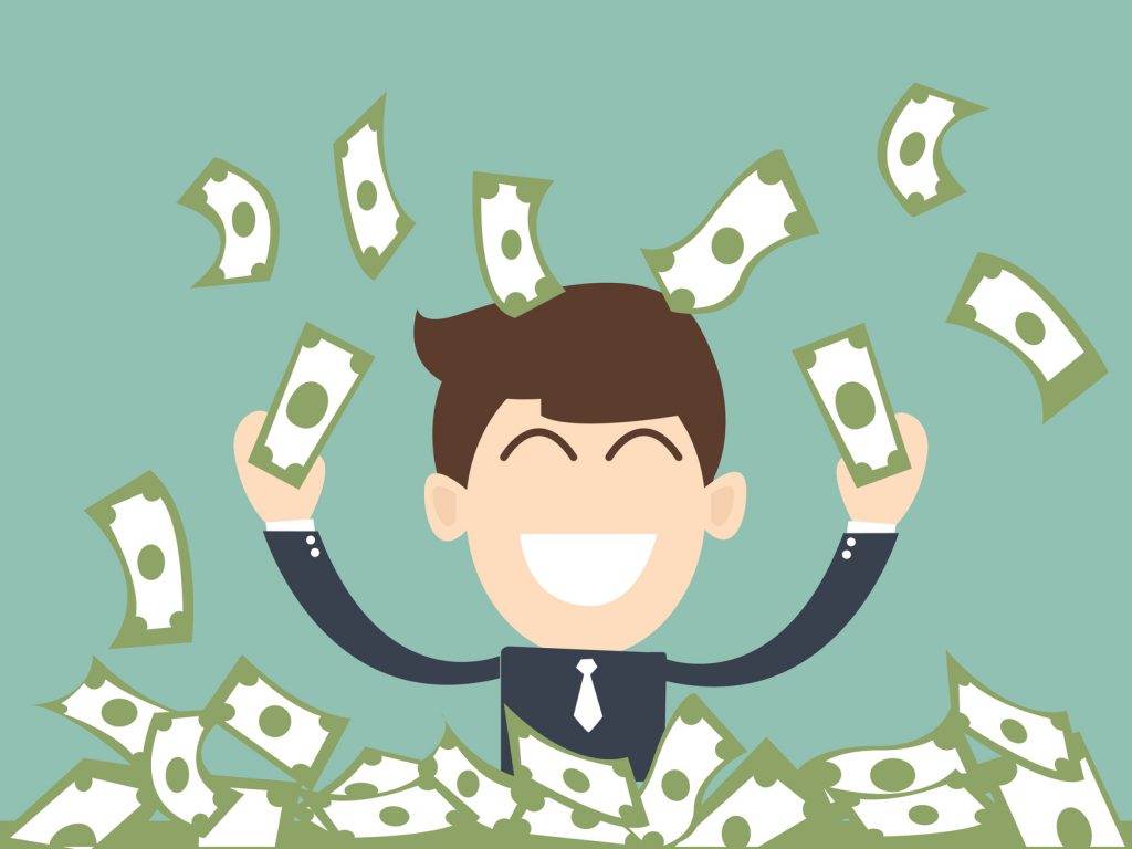 successful businessman man enjoying the rain of money